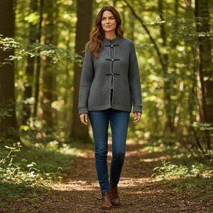 J McLaughlin 100% Merino Wool Cardigan Sweater Women's XL Gray Toggle Closure